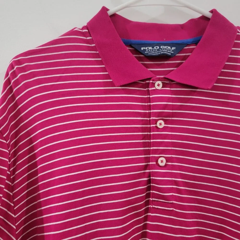 Vintage Polo Golf Ralph Lauren Shirt Size Large‎ Striped Pink White Preppy Pima
